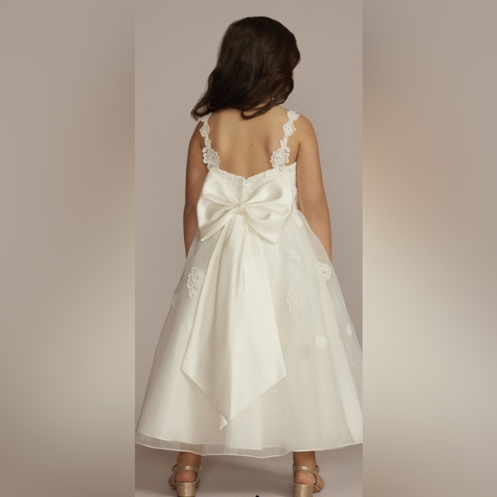 Girls White Floral Lace Tulle Dress - Picture 2 of 4